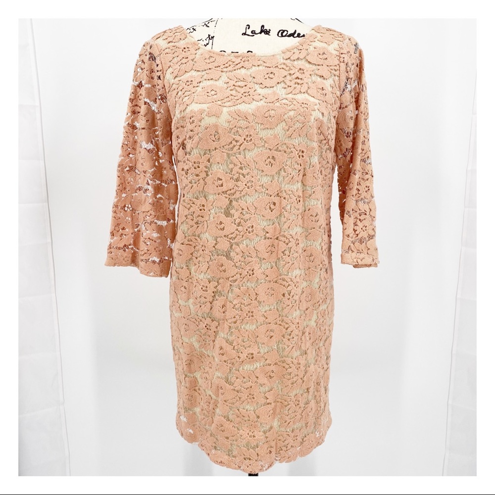 Ark & Co. Lace Overlay Dress Small Peachy Pink NWT S